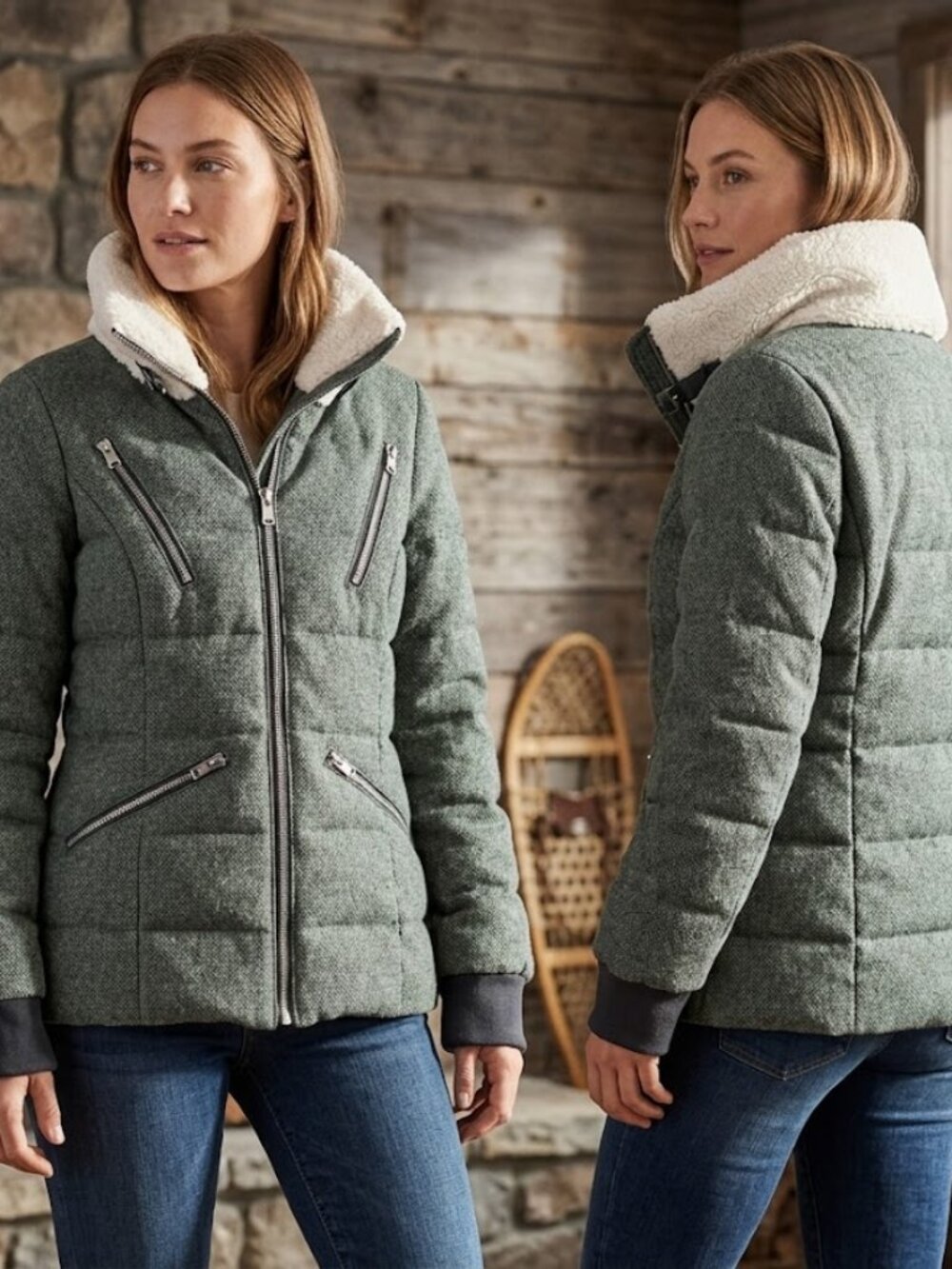 Sam Edelman Winter Coat Jacket Green NO Belt Zip Pocket Thick Large Scandinavian